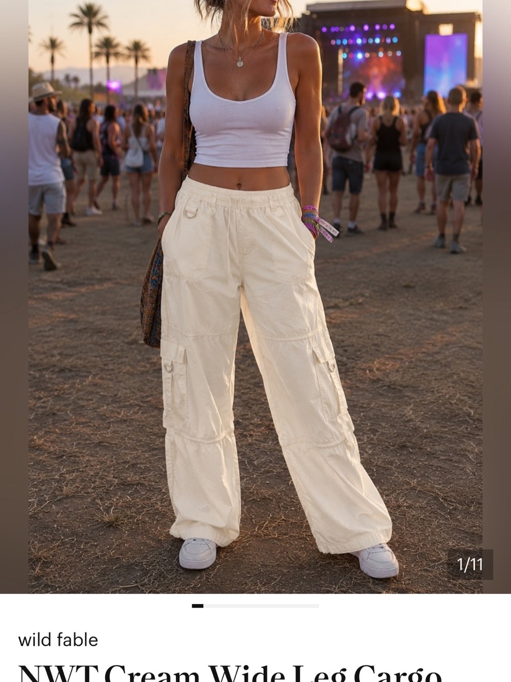 New.. beige cargo pants wide leg size large